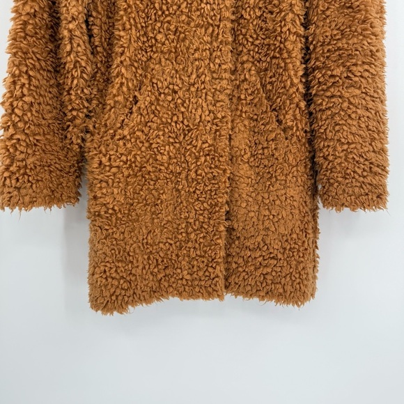 J Crew Size XXS Brown Textured Fuzzy Faux Fur Teddy Coat Collared Snap/zip front - Picture 3 of 9